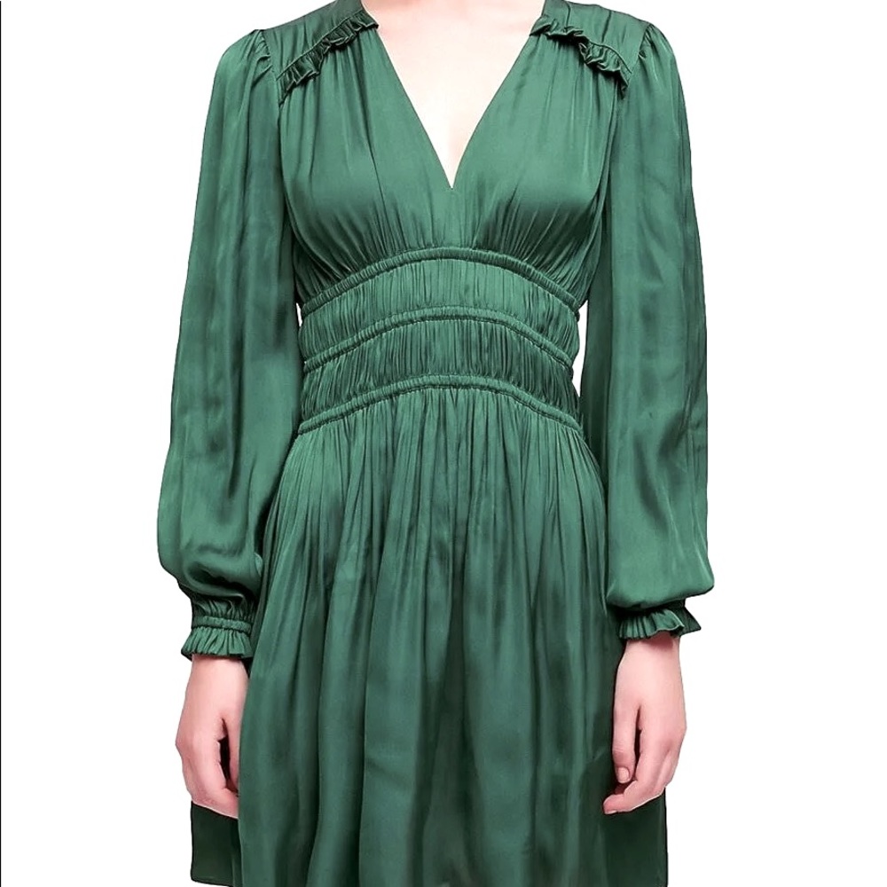 MAJE NEW womens satin mini dress long sleeve muted green in size 36